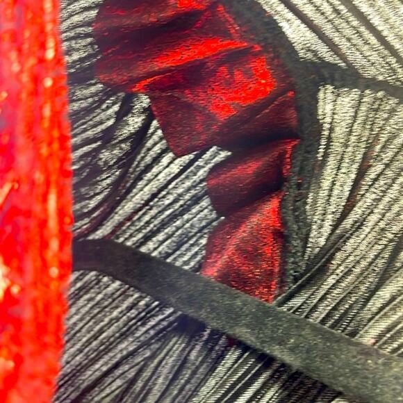 Chenault Red Metallic Shine Bell Sleeve Roll V Neck Stretchy Crinkle NWT Top M - Picture 12 of 15